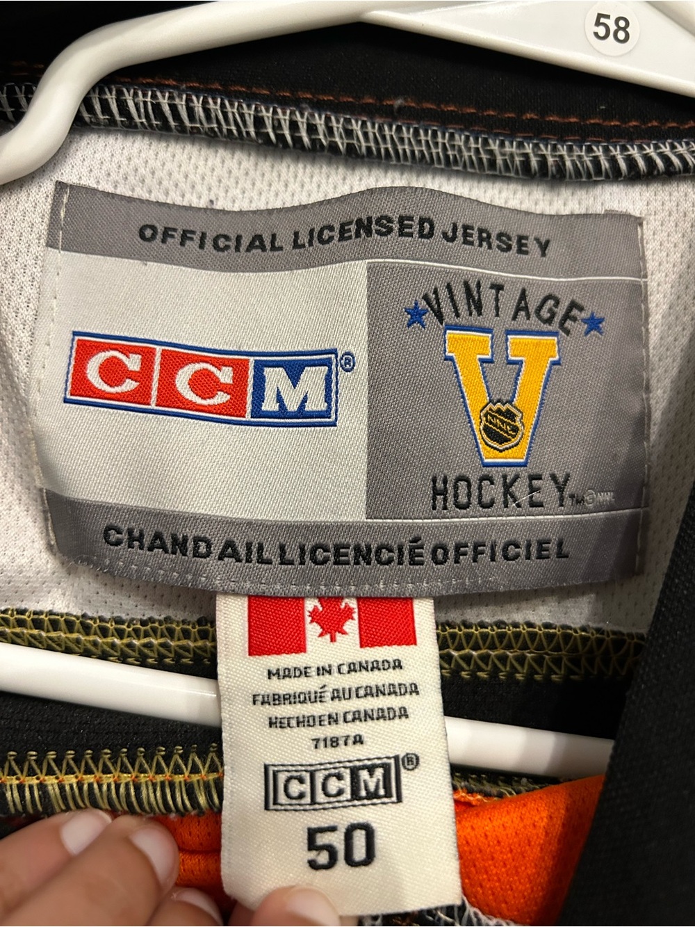 CCM Men's White Hockey Jersey with Yellow Vintage Patch